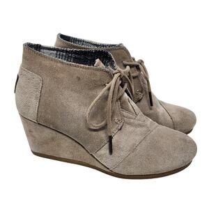 Toms Tan Taupe Suede Wedge Booties Oxford Lace Up Shoe Size 7